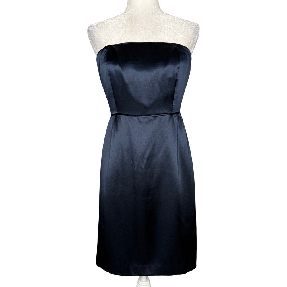 J.Crew Navy Blue Strapless 100% Silk Satin Column Dress Size 8 Classic Lined